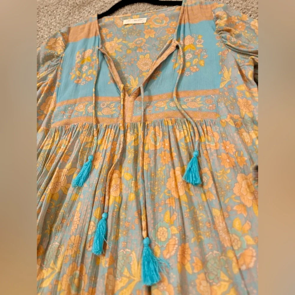 Spell & the Gypsy Collective Juniper Boho Midi Dress Eggshell Blue M Medium 6 8 - Picture 7 of 15